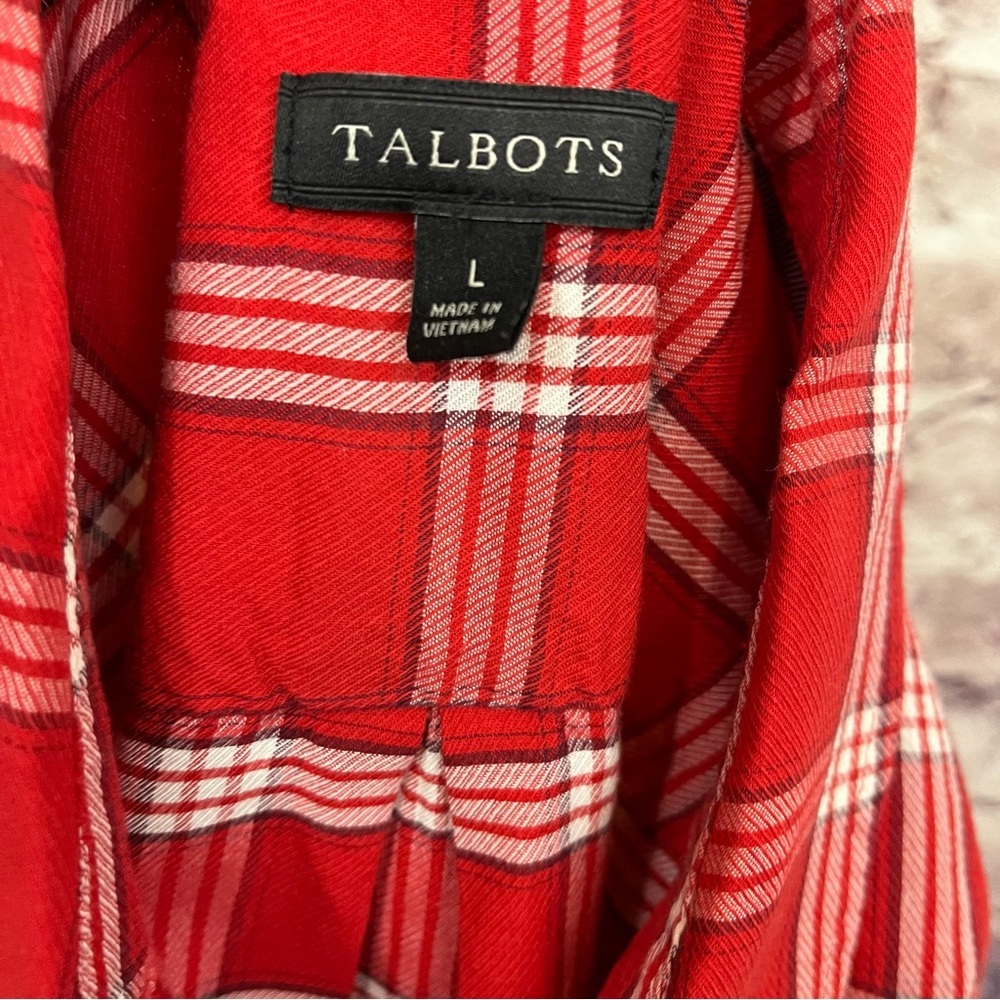 Talbots Red Check Button Front Long Sleeve Shirt - image 7